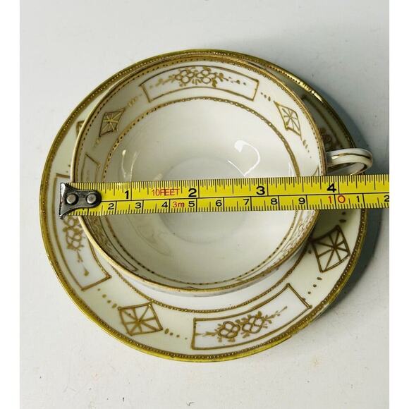 Vintage Hand Painted Nippon Japan Tea Cup & Saucer Gold Flowers Diamonds Teacup - Picture 3 of 11